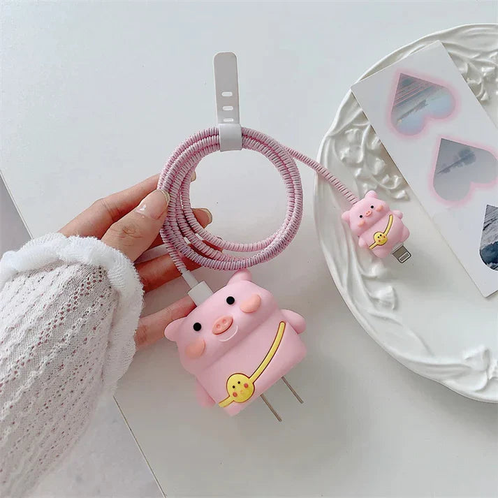 Iphone Charger Case Cover - Pink Cute Pig- 4 Piece Set