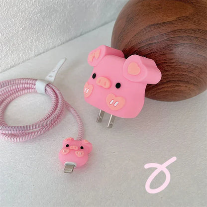 Iphone Charger Case Cover - Pink Piggy - 4 Piece Set