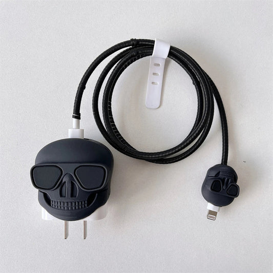 Iphone Charger Case Cover - Drip Skull - 4 Piece Set (With Wire Protector)