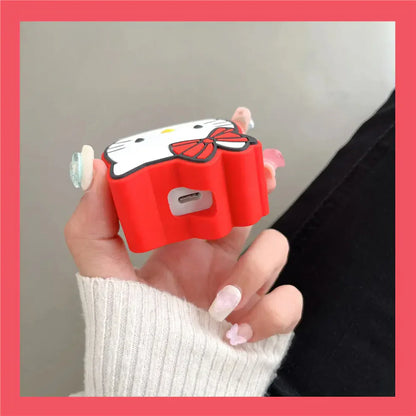 Iphone Charger Case Cover - Red Kitty - 4 Piece Set (With Wire Protector)