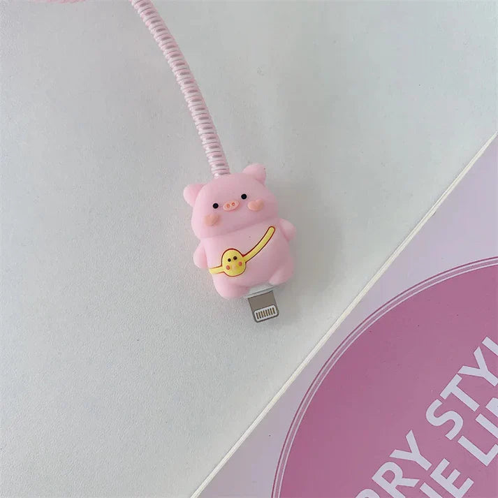 Iphone Charger Case Cover - Pink Cute Pig- 4 Piece Set
