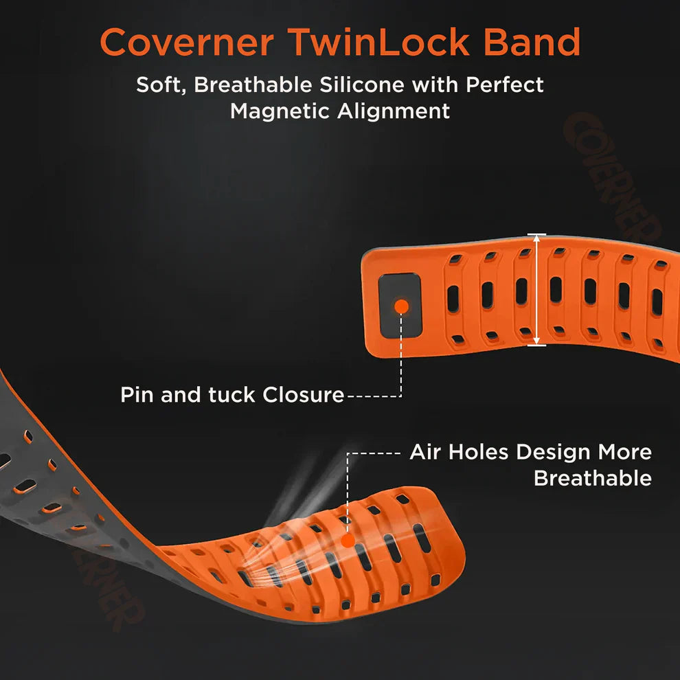 TwinLock Band for Apple Watch [42/44/45/49mm] – Dual Pin + Magnetic Lock | Arthritis-Friendly, Sweatproof Silicone Strap by India