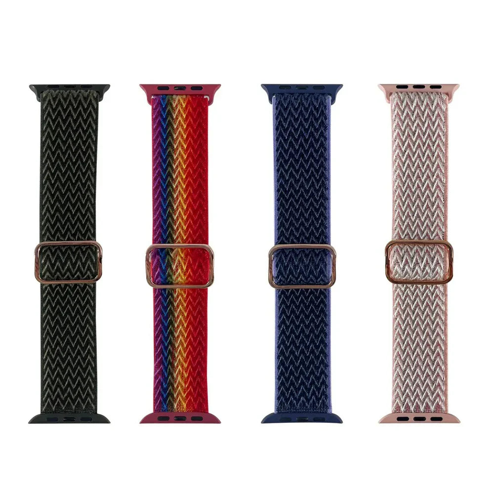 iWatch 42-44-45mm - Braided Nylon Elastic - Santa Barbara Leather Strap