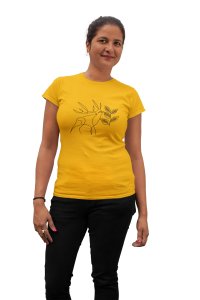 Deer - Line Art for Female - Half Sleeves T-shirt