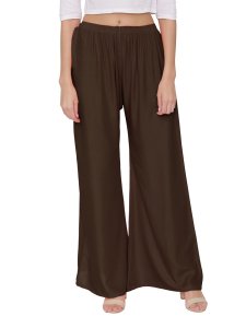 N-Gal Rayon Women's Wide Leg Elastic Waist Band Breathable Plain Palazzo Pant_CoffeeBrown