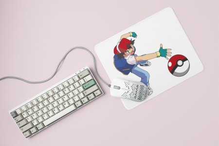 Ash touching Pokeball - Printed animated creature Mousepads