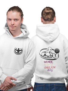 Semi Human , Work Hard, Dream Big printed artswear white hoodies for winter casual wear specially for Men