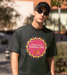 Keep calm, garba on printed unisex adults round neck cotton half-sleeve green tshirt specially for Navratri festival/ Durga puja