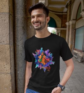 Shubh Navratri blasting colours printed unisex adults round neck cotton half-sleeve black tshirt specially for Navratri festival/ Durga puja