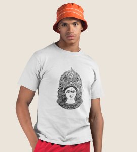 Durga maa (potrait) printed unisex adults round neck cotton half-sleeve white tshirt specially for Navratri festival/ Durga puja