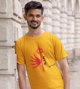 Durga (trishul) printed unisex adults round neck cotton half-sleeve yellow tshirt specially for Navratri festival/ Durga puja