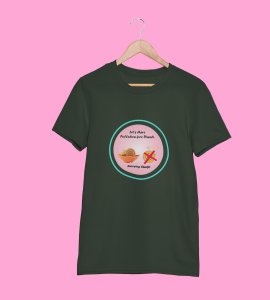 Let's have pollution free diwali printed diwali themed unisex round neck blended green t-shirt specially for diwali festival