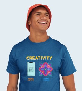 Creativity text printed diwali themed unisex round neck blended blue t-shirt specially for diwali festival