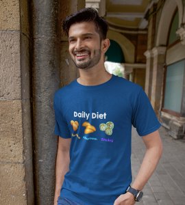 Daily diet printed diwali themed unisex round neck blended blue t-shirt specially for diwali festival