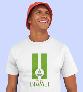 Go green diwali printed diwali themed unisex round neck blended white t-shirt specially for diwali festival