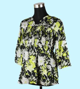 Women's Floral V-Neck Top in Florescent Green - Stylish and Vibrant Fashion Choice