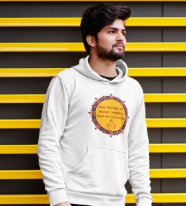 Rangoli mandala art (diya) printed diwali themed White Hoodie specially for diwali festival