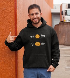 ek ladoo tera, do ladoo mera printed diwali themed black Hoodie specially for diwali festival