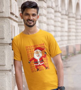 Party Time Santa: Happy Santa Printed Amazing T-shirt (Yellow) Best Gift For Secret Santa