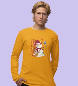 Snowman Sings: Beautifully CraftedFull Sleeve T-shirt Yellow Perfect Gift For Secret Santa