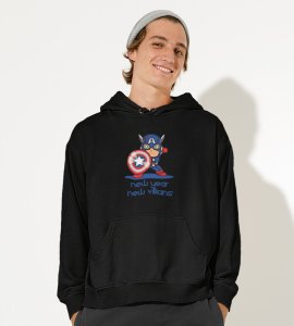 New Year, New Villans,  Black Men Printed Hoodies For Mens Boys