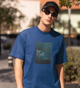 Blur Nights, Blue Street Symphony: Front Printed Men's Oversized Tee - Urban Elegance