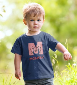 Monkey Love, Boys Cotton Text Print tshirt (Navy blue) 