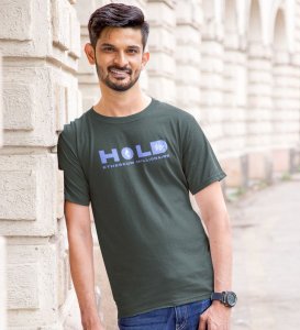 Hold Me! Wings Green Round Neck Cotton Half Sleeved Men's T-Shirt with Printed Graphics