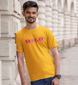 Hold Me! Wings Yellow Round Neck Cotton Half Sleeved Men's T-Shirt with Printed Graphics