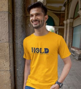 Make Yourself Rich Wings Yellow Round Neck Cotton Half Sleeved Men's T Shirt with Printed Graphics