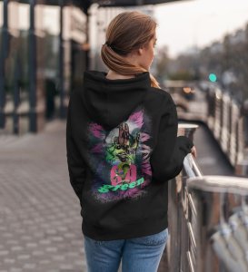 Roll with Nature Style That Celebrates the Green Life Black Cotton Printed Hoodie For Women