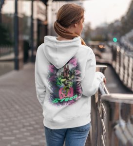 Roll with Nature Style That Celebrates the Green Life White Cotton Printed Hoodie For Women