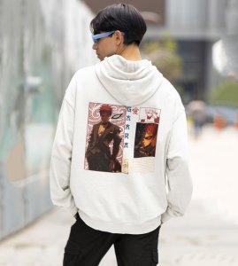 The Master of Sand with a Story of Overcoming Darkness Printed White Cotton Hoodie For Men