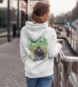 The Wood-Style Ninja with a Heart of Balance and Strength Printed White Cotton Hoodie For Women