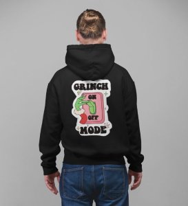 Grinch in Relaxed On Off Mode Embodying Fun and Lighthearted Spirit Printed Black Cotton Hoodie