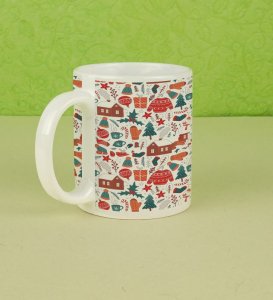 A Festive Pattern of Christmas Trees and Cozy Houses for a Cozy Sip Printed Coffee Mug