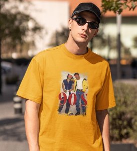 The Friendship Era Yellow Round Neck Cotton Half Sleeved Men T Shirt with Printed Graphics