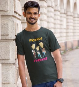 Friends Forever Green Round Neck Cotton Half Sleeved Men T-Shirt with Printed Graphics