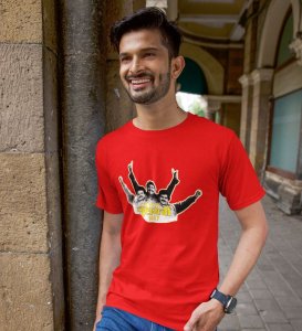 Hi Dosti! Red Round Neck Cotton Half Sleeved Men T-Shirt with Printed Graphics