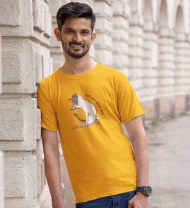 Keep Calm And Do Yoga Yellow Round Neck Cotton Half Sleeved Men T-Shirt with Printed Graphics