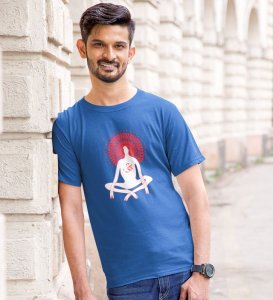 Power Of Om Blue Round Neck Cotton Half Sleeved Men T-Shirt with Printed Graphics