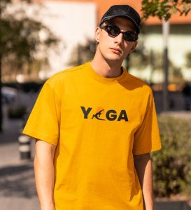 Yoga : The Strongest Path Yellow Round Neck Cotton Half Sleeved Men T-Shirt with Printed Graphics