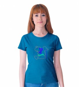 Adiyogi Blue Round Neck Cotton Half Sleeved Women T-Shirt with Printed Graphics