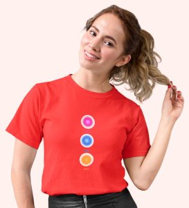 Balanced Life Red Round Neck Cotton Half Sleeved Women T-Shirt with Printed Graphics