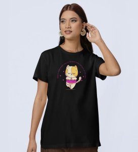 Song Of The Soul Black Round Neck Cotton Half Sleeved WomenT-Shirt with Printed Graphics