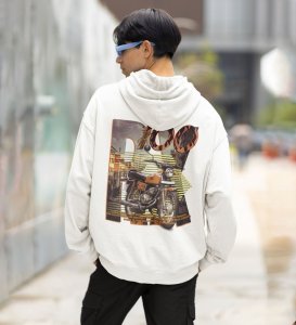 RX 100 A Legend Reborn on the Road  Printed White Hoodie for Men