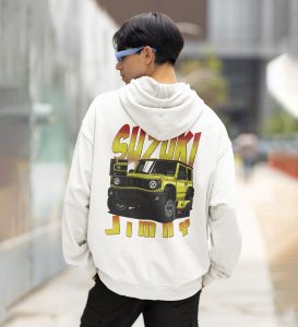 Small but Rugged  Compact 4x4 Adventure Printed White Hoodie for Men