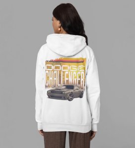 Muscle Meets the Asphalt High-Performance Car Printed White Hoodie for Women