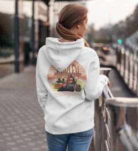 The Open Road Awaits Iconic Cruiser Printed White Hoodie for Women