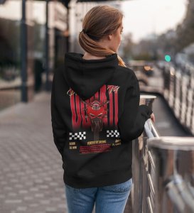 Where Speed Meets Art Printed Black Hoodie for Women